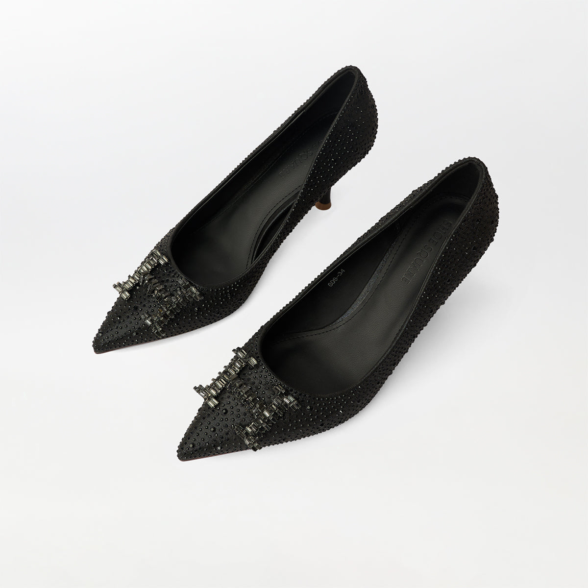 Stones Embellished Court Shoes Black - (CH228)