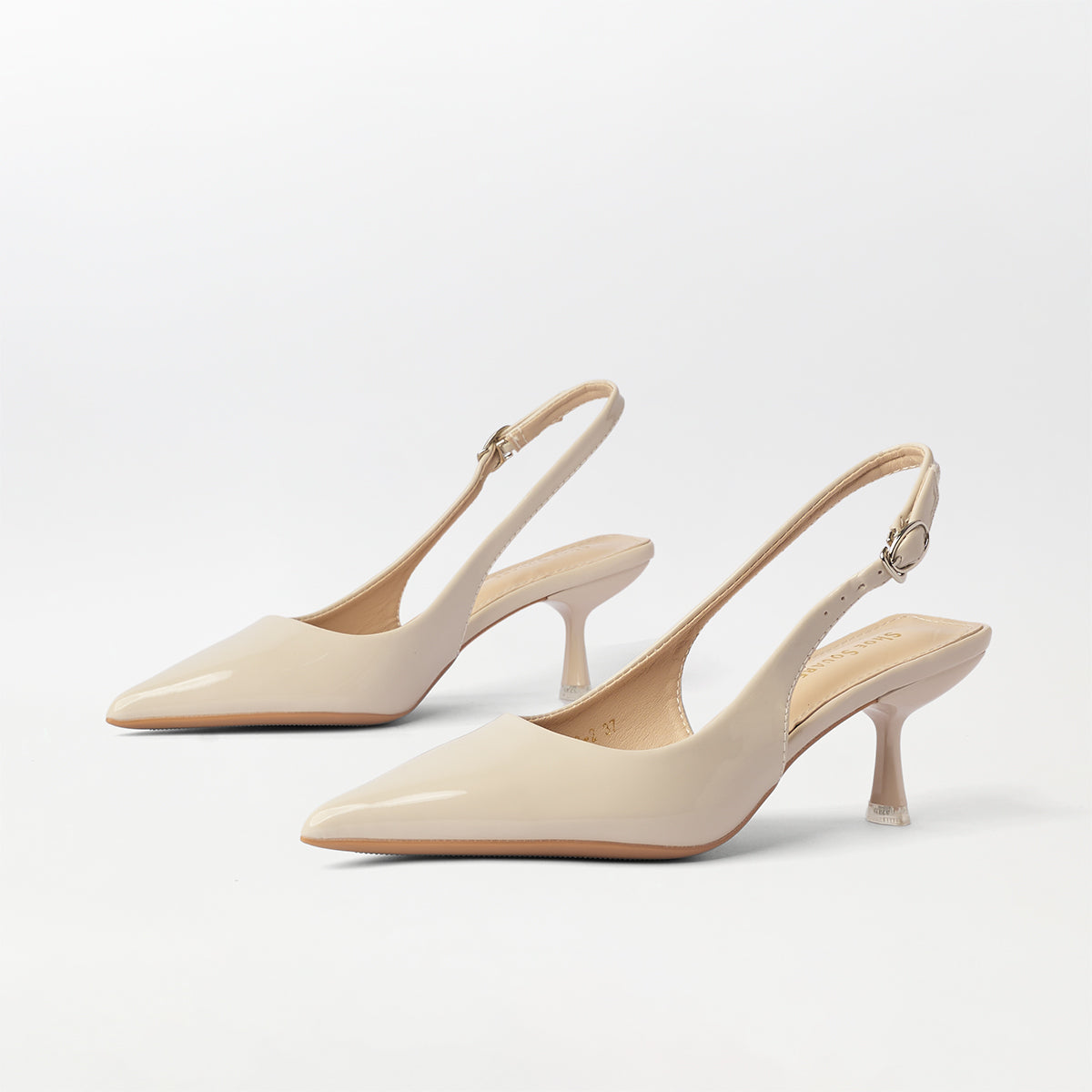 Slingback Kitten Heels Beige - (CH294)