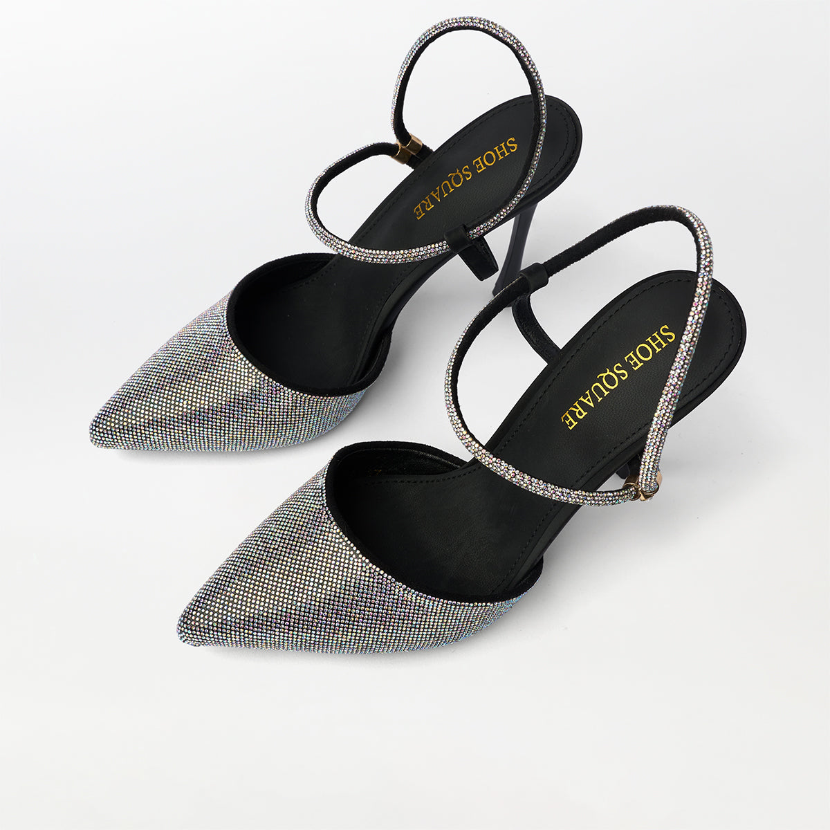 Stone Embellished Black High Heels - (CH284)