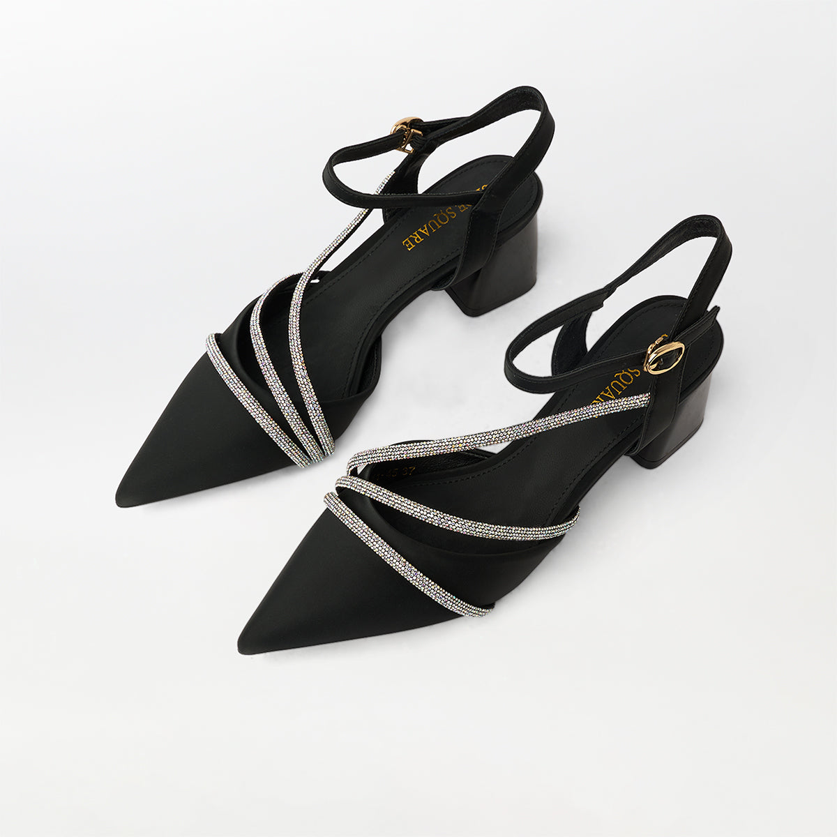Pointed Toe Block Heel Sandals Black - (CH286)