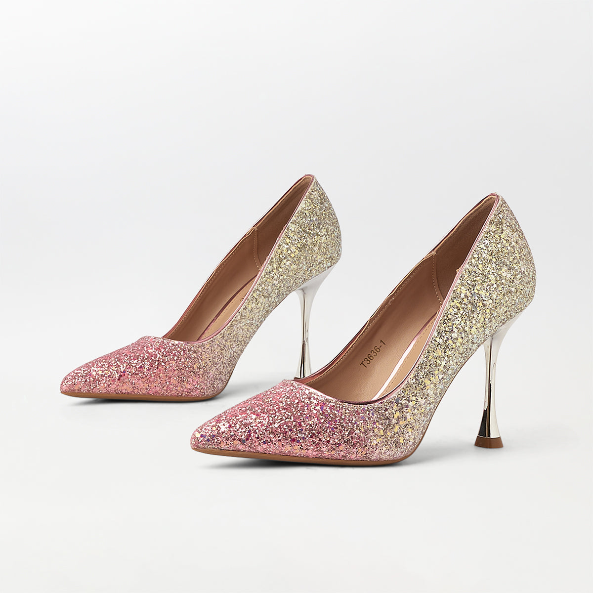 Two Tone Glitter Stiletto High Heels Pink - (CH266)