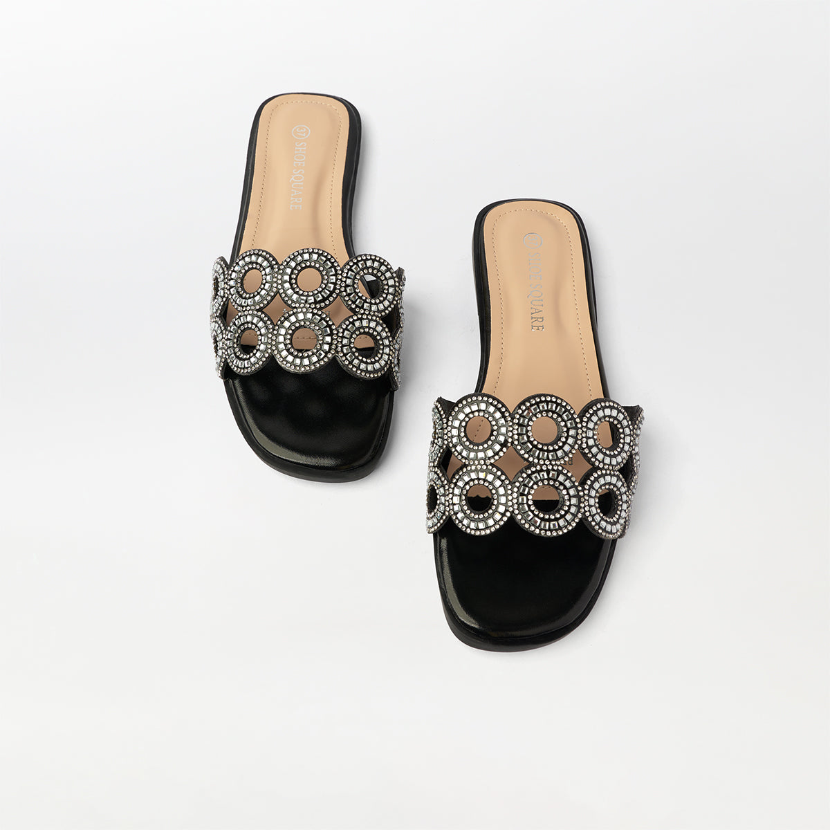 Stone Embellished Flat Slippers - (FS79)
