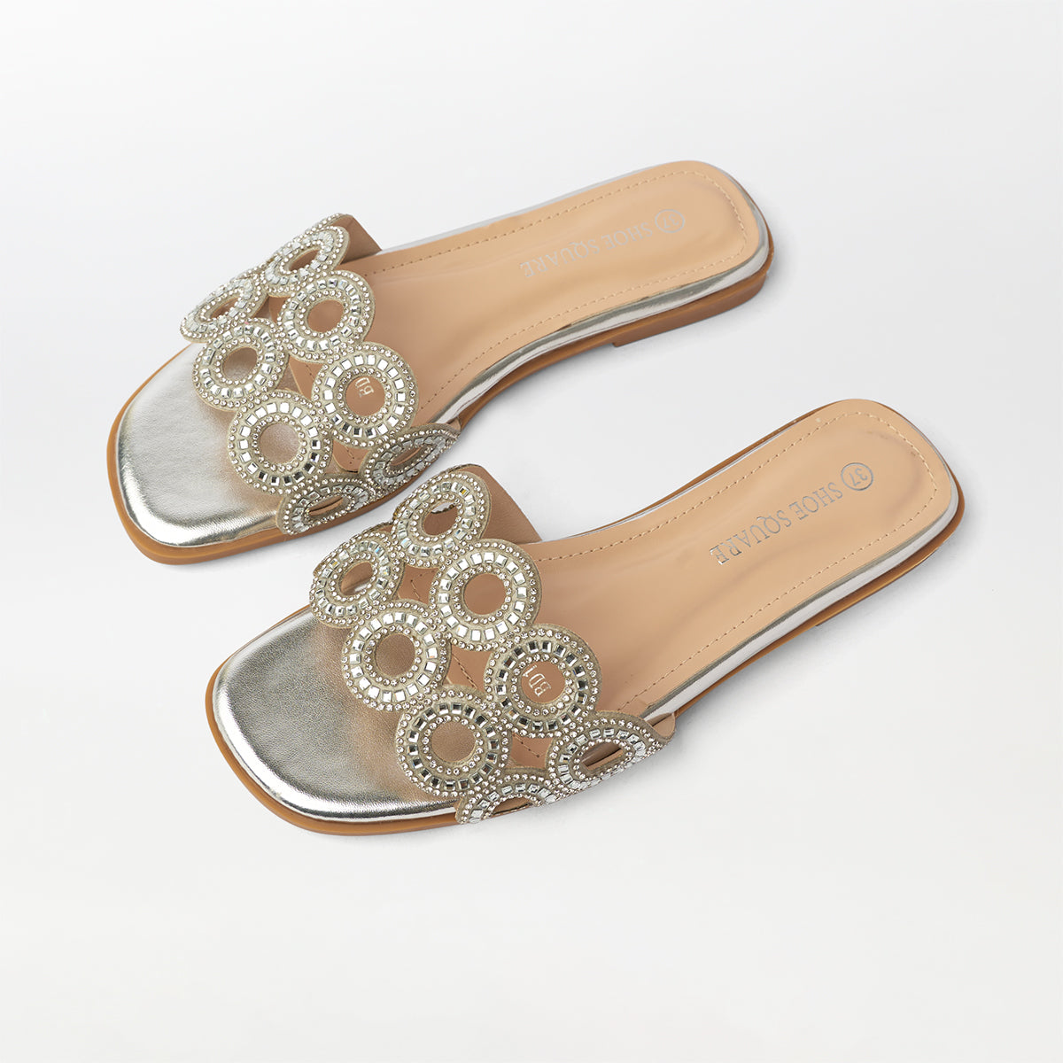 Stone Embellished Flat Slippers - (FS77)