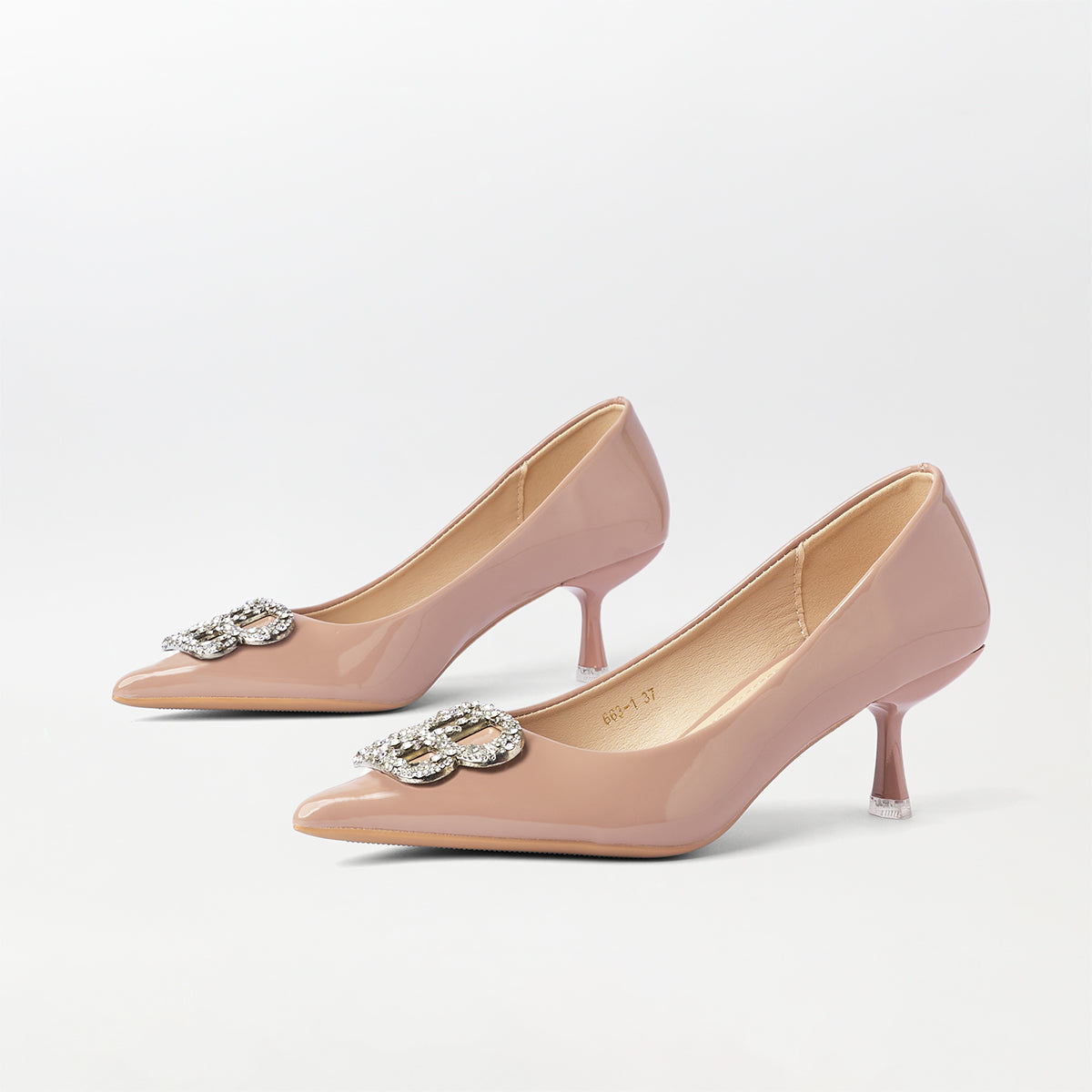 Broach kitten heel Court Shoes Pink - (CH293)