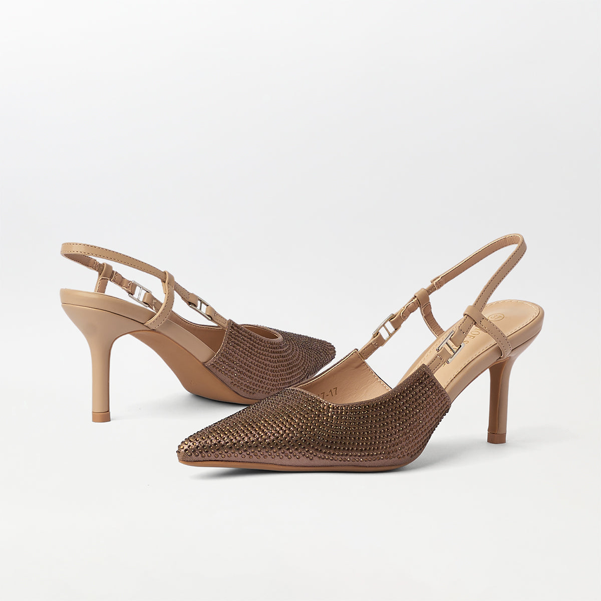 Embellished Slingback Kitten Heels Khaki - (CH276)