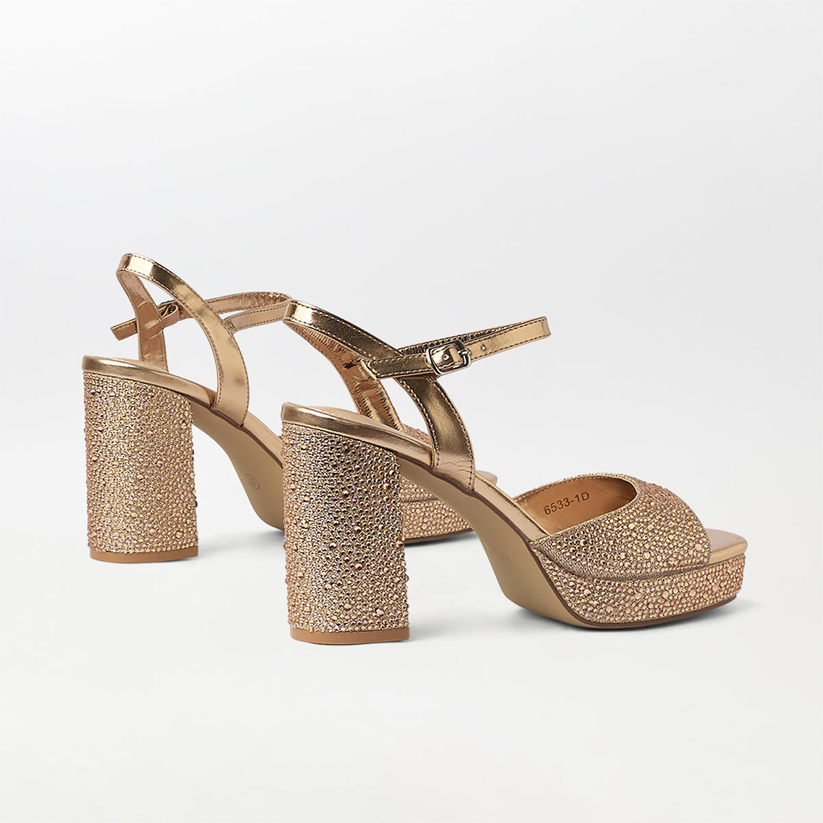 Stones Embellished Block Heel Champagne - (CH262)
