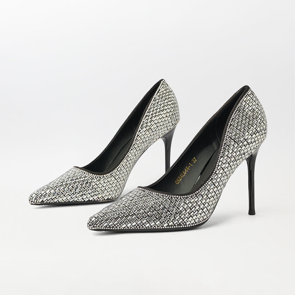 Stones Embellished High Heels Court Shoes - (CH221)