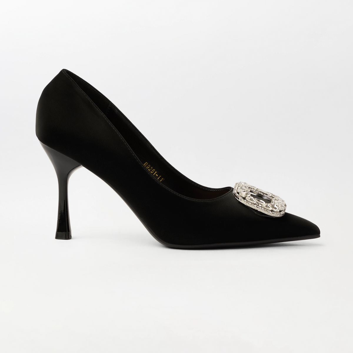 Embellished Court Shoes Heel Black - (CH331)
