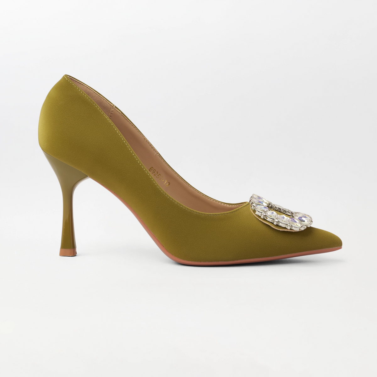 Embellished Court Shoes Heel Olive - (CH330)