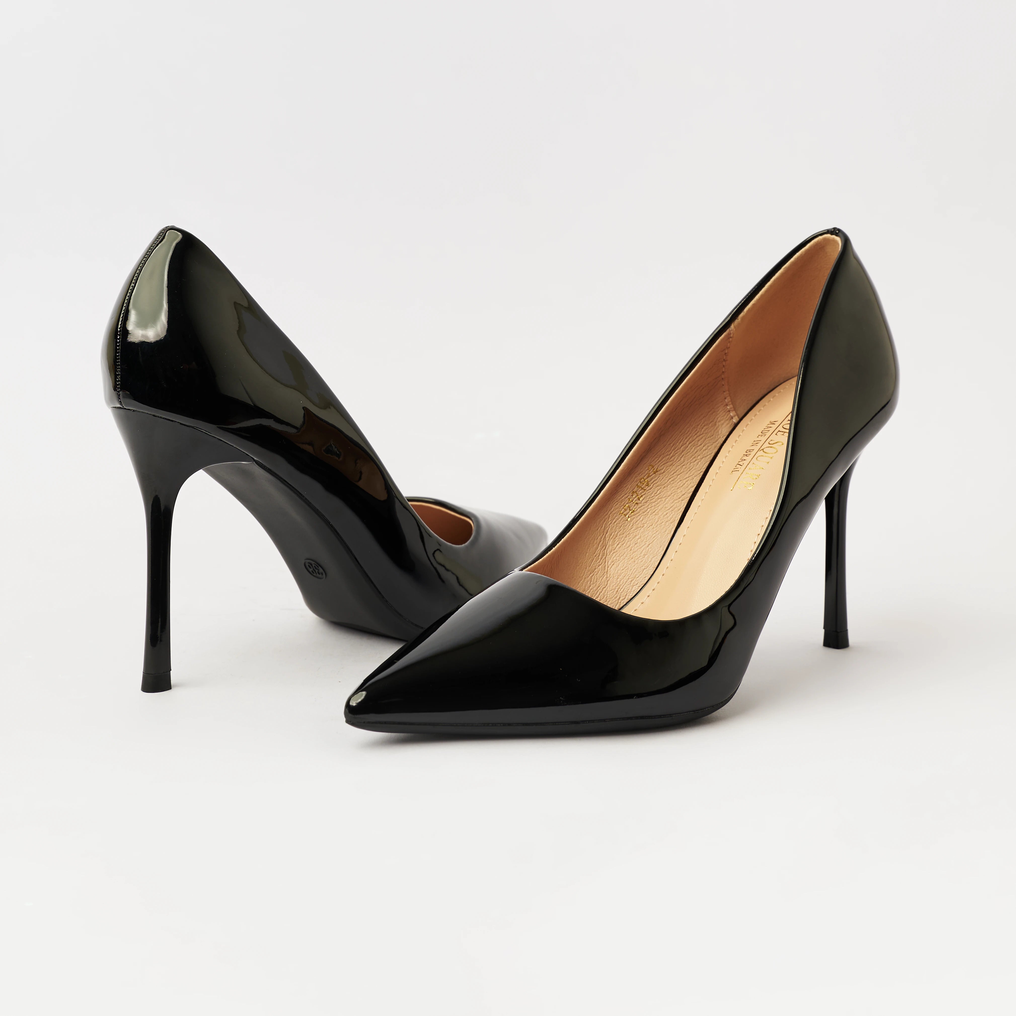 Glossy High Heels Court Shoes Black - (CH256)