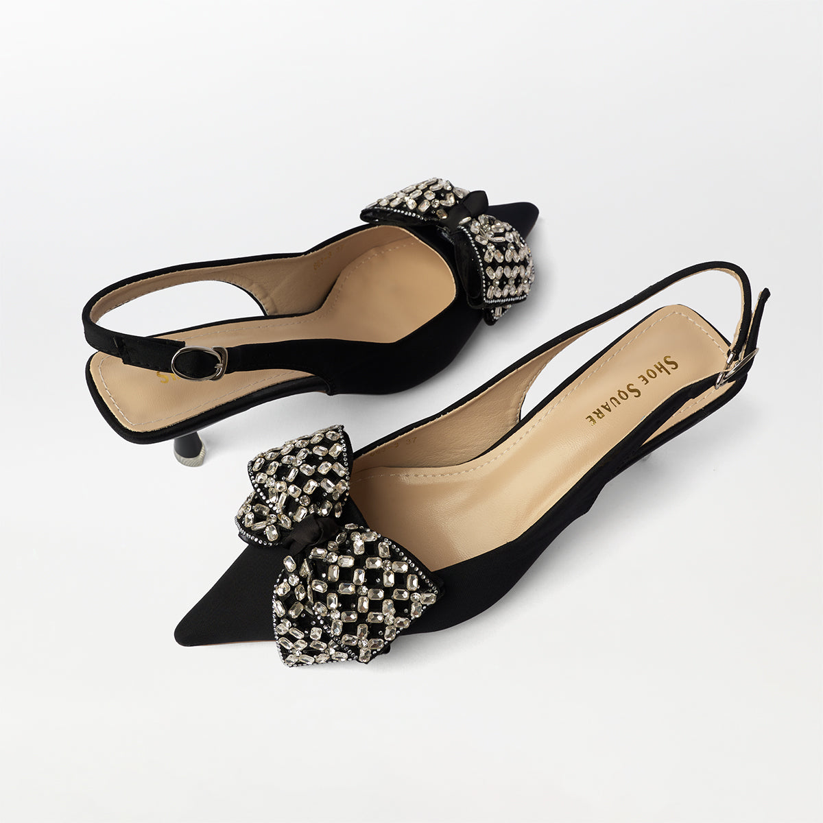 Bowtie Slingback Kitten Heels Black - (CH297)