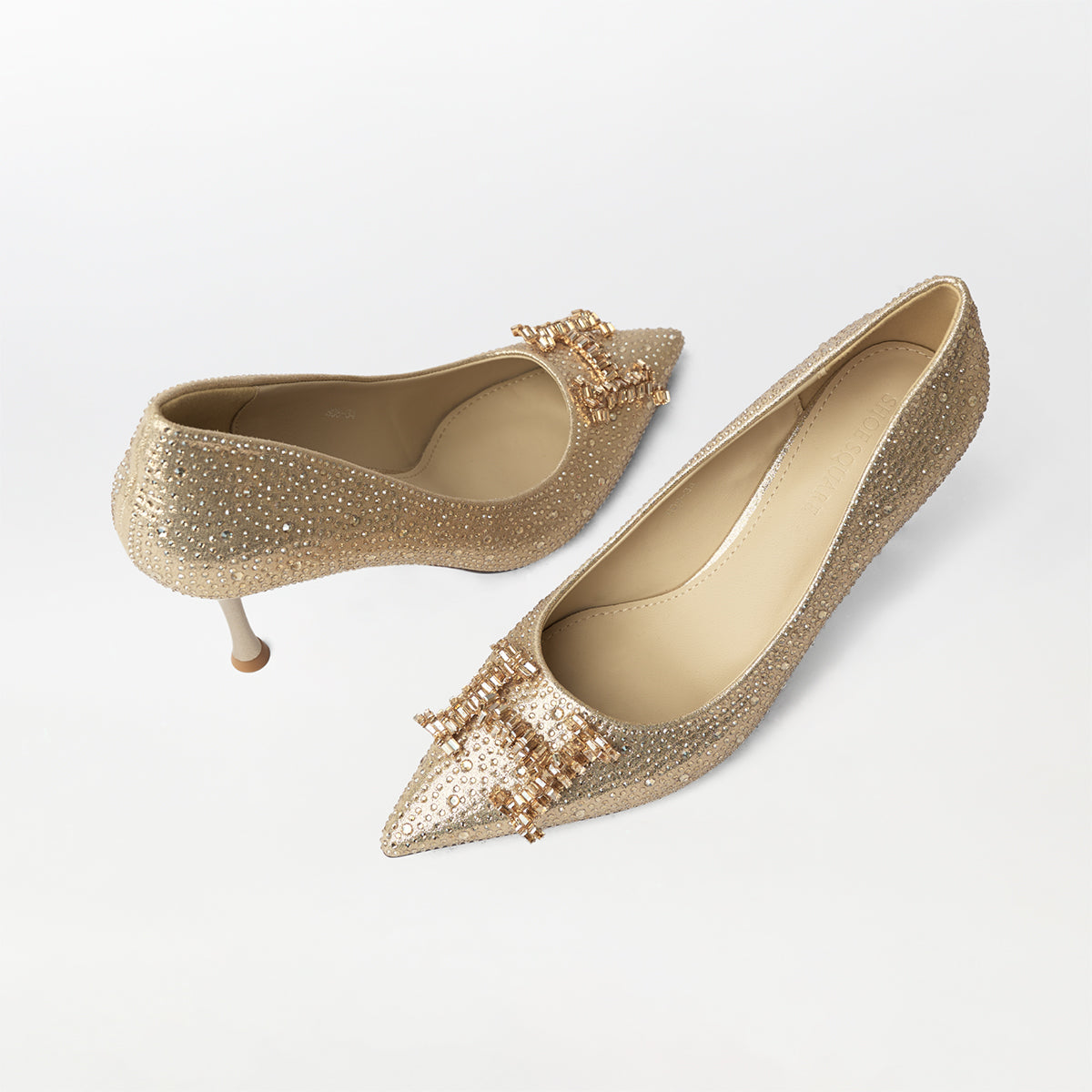 Stones Embellished Court Shoes Gold - (CH230)