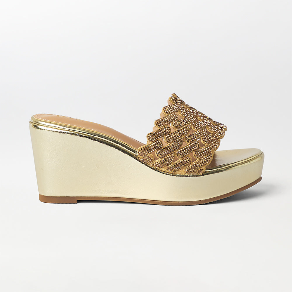 Embellished Cut Work Wedge Heels - (FS32)