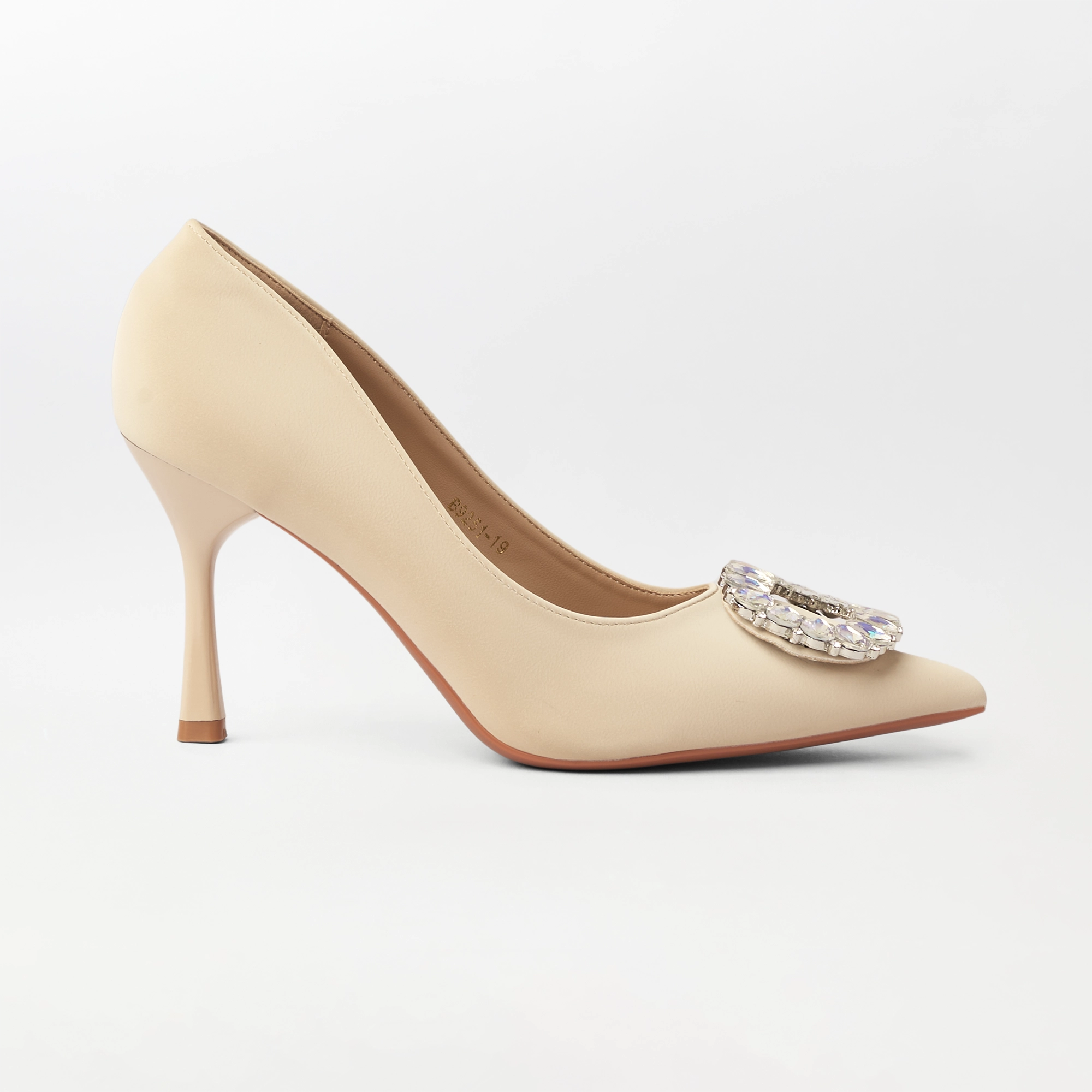 Embellished Court Shoes Heel Beige - (CH329)