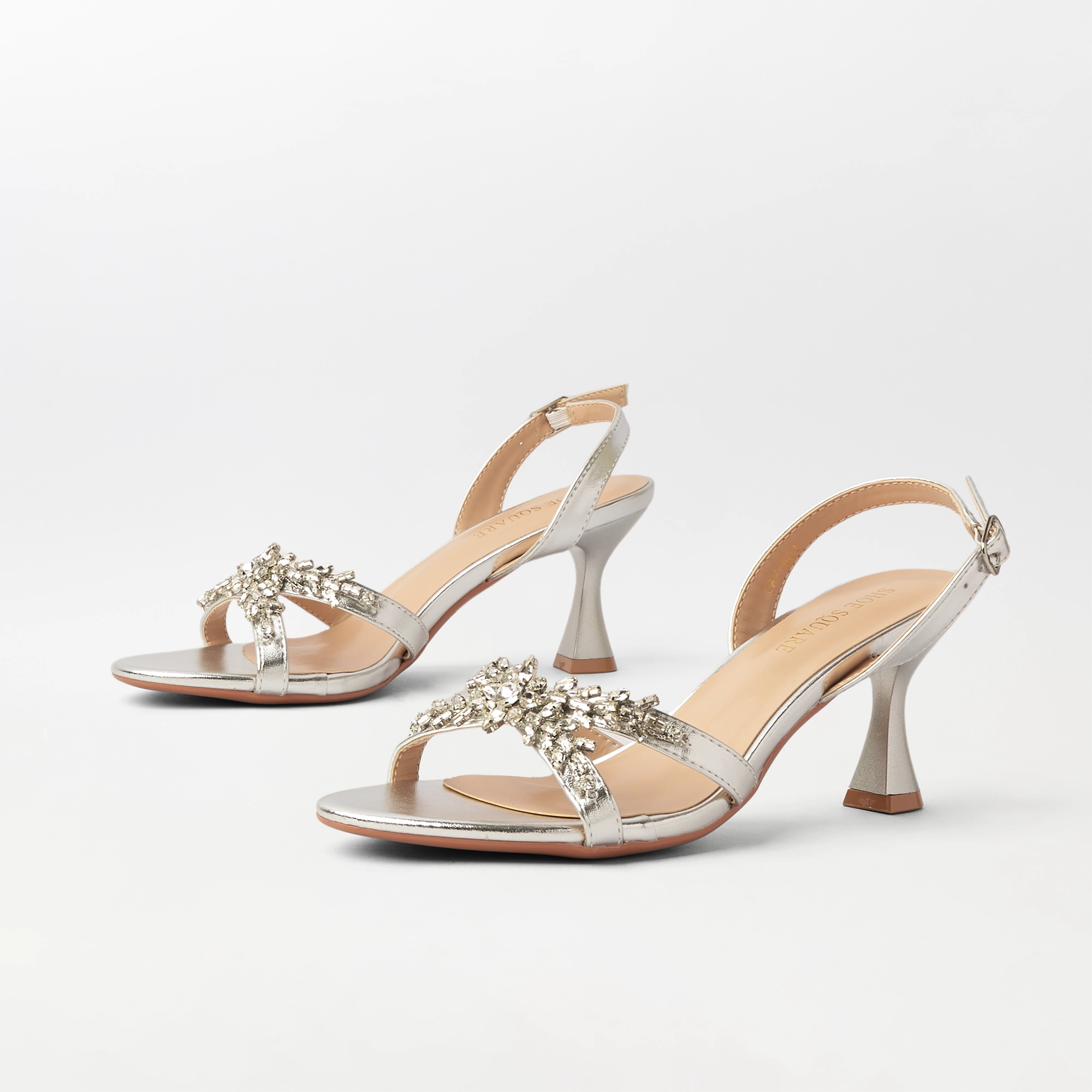 Fancy Kitten Heel Sandal Silver - (CH338)