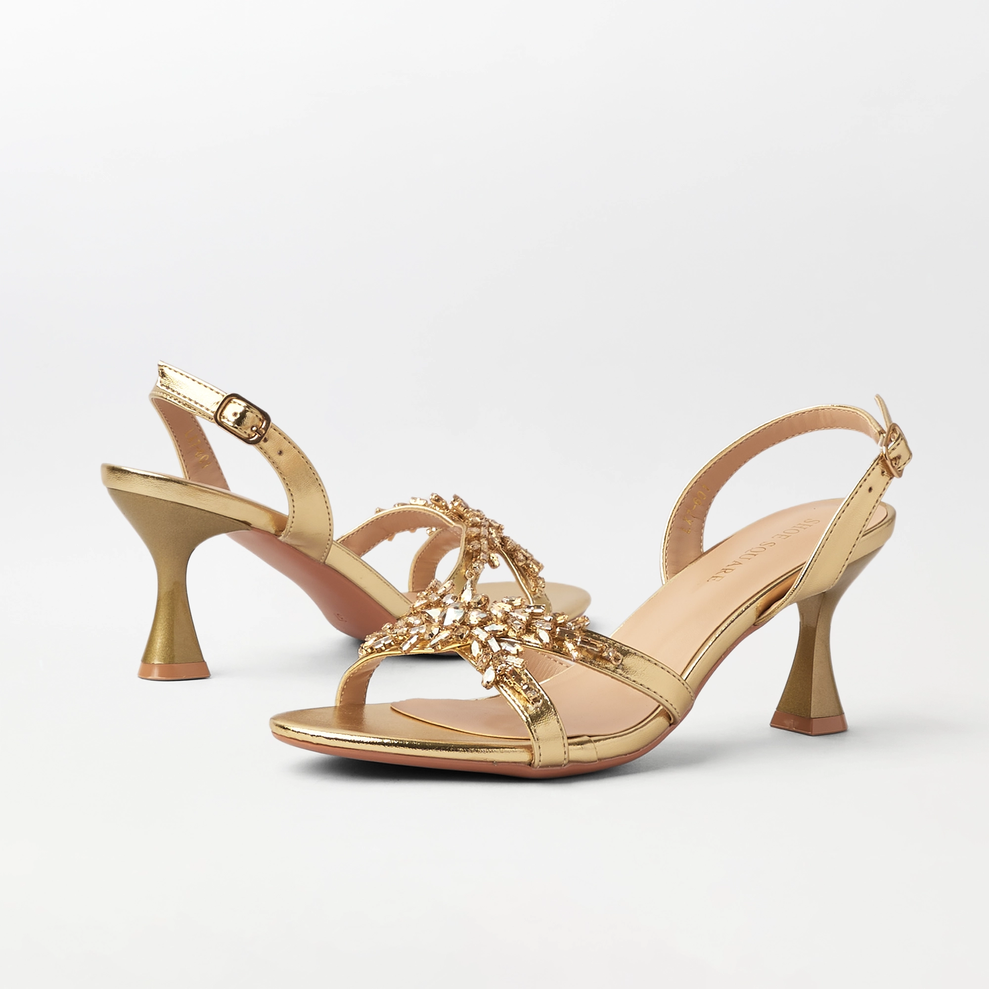 Fancy Kitten Heel Sandal Gold - (CH339)