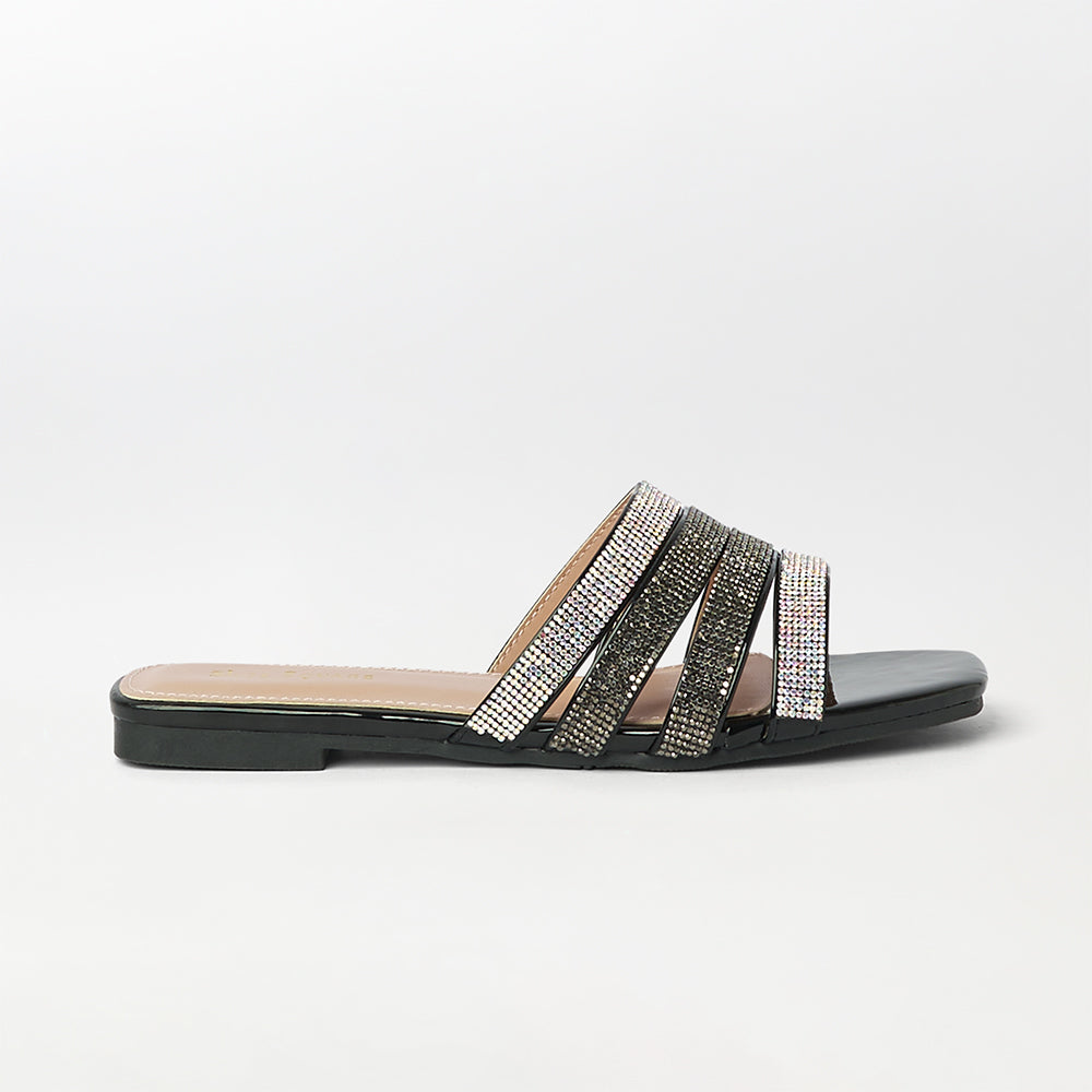 Stones Embellished Flat Slippers - (FS36)