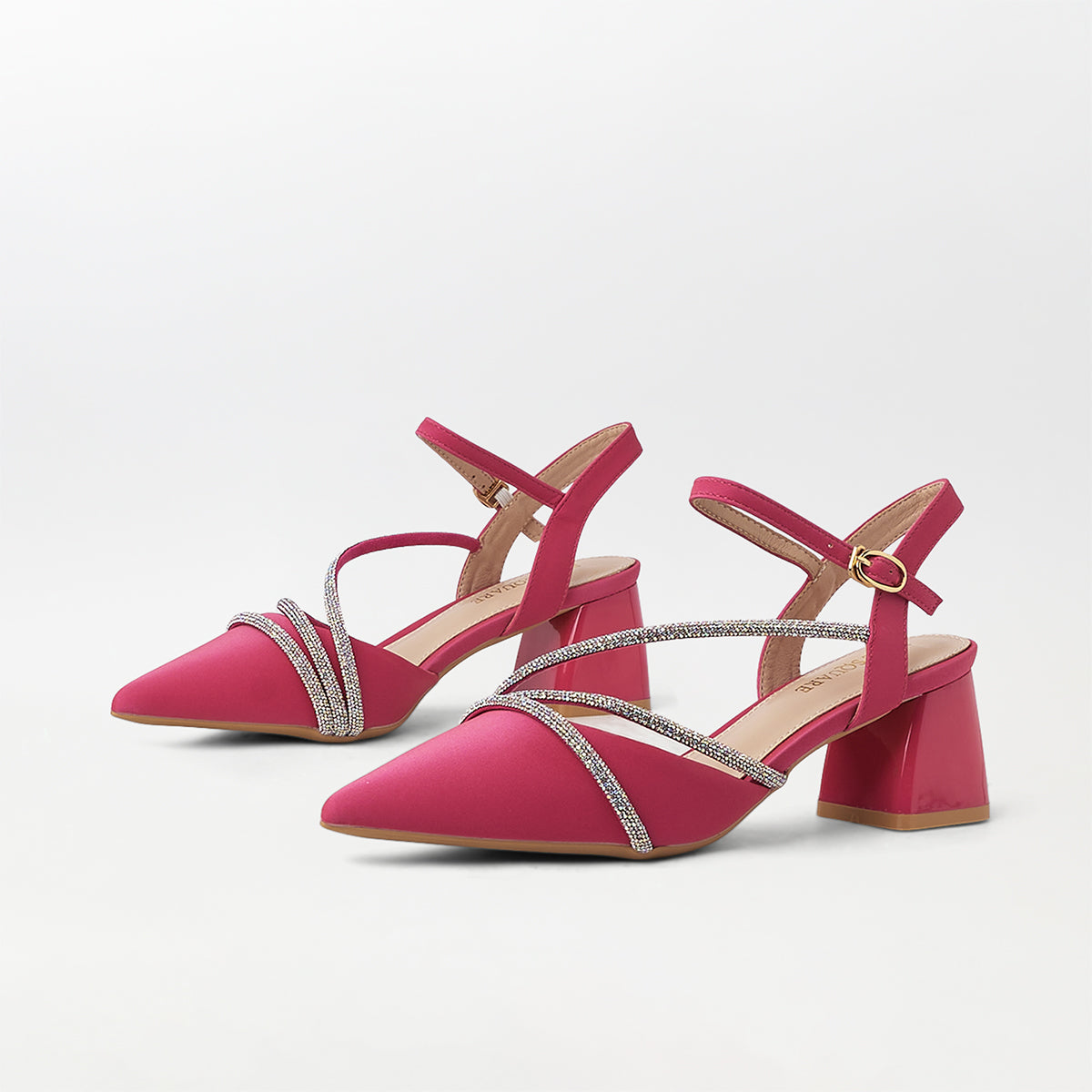 Pointed Toe Block Heel Sandals Fuchsia - (CH288)