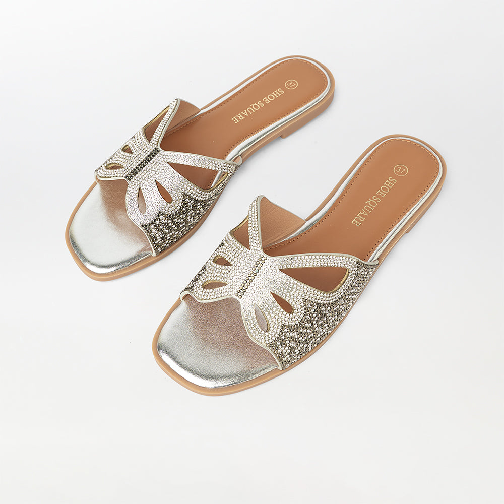 Rhinestone Embellished Butterfly Flat Slippers - (FS65)