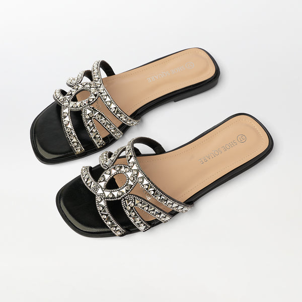 Stone Embellished Flat Slippers - (FS75)