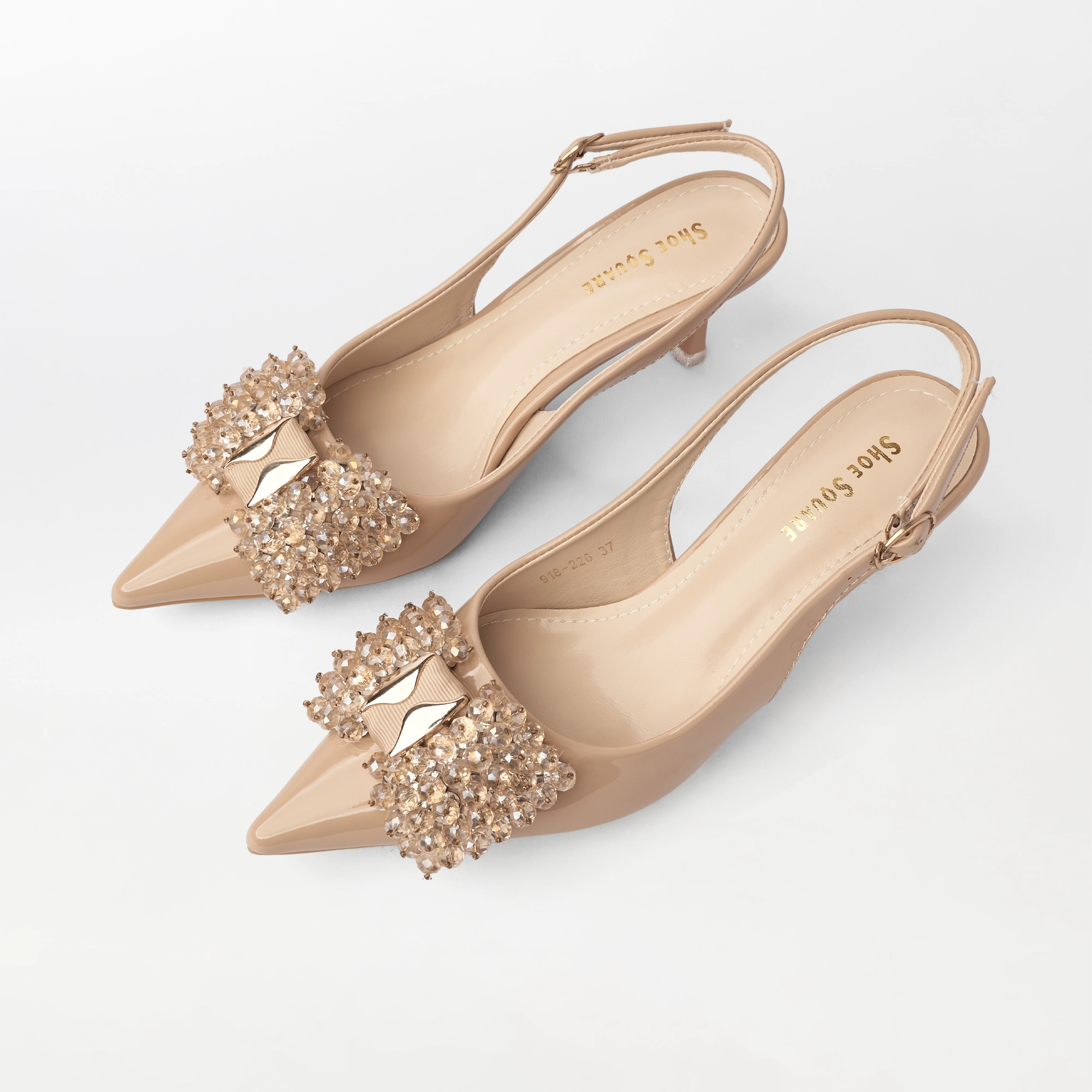 Embellished Bow Slingback Heel Nude -(CH327)