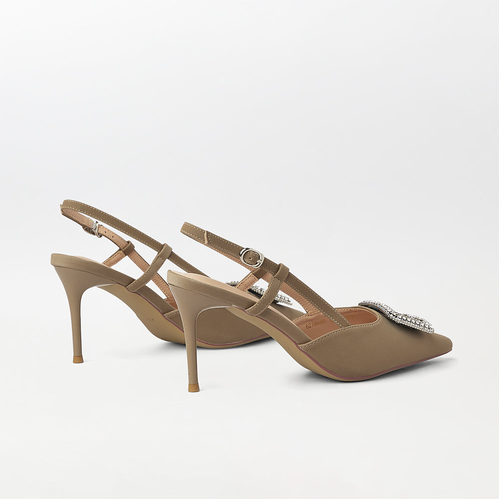 Broach Embellished Slingback Heels - (CH226)