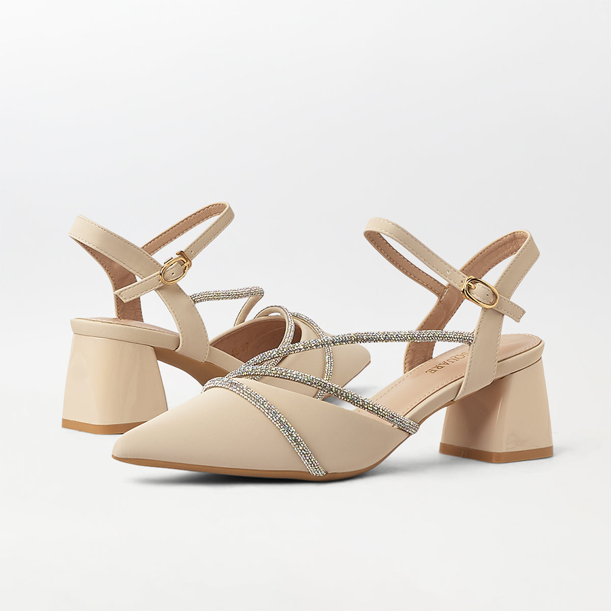 Pointed Toe Block Heel Sandals Beige - (CH287)
