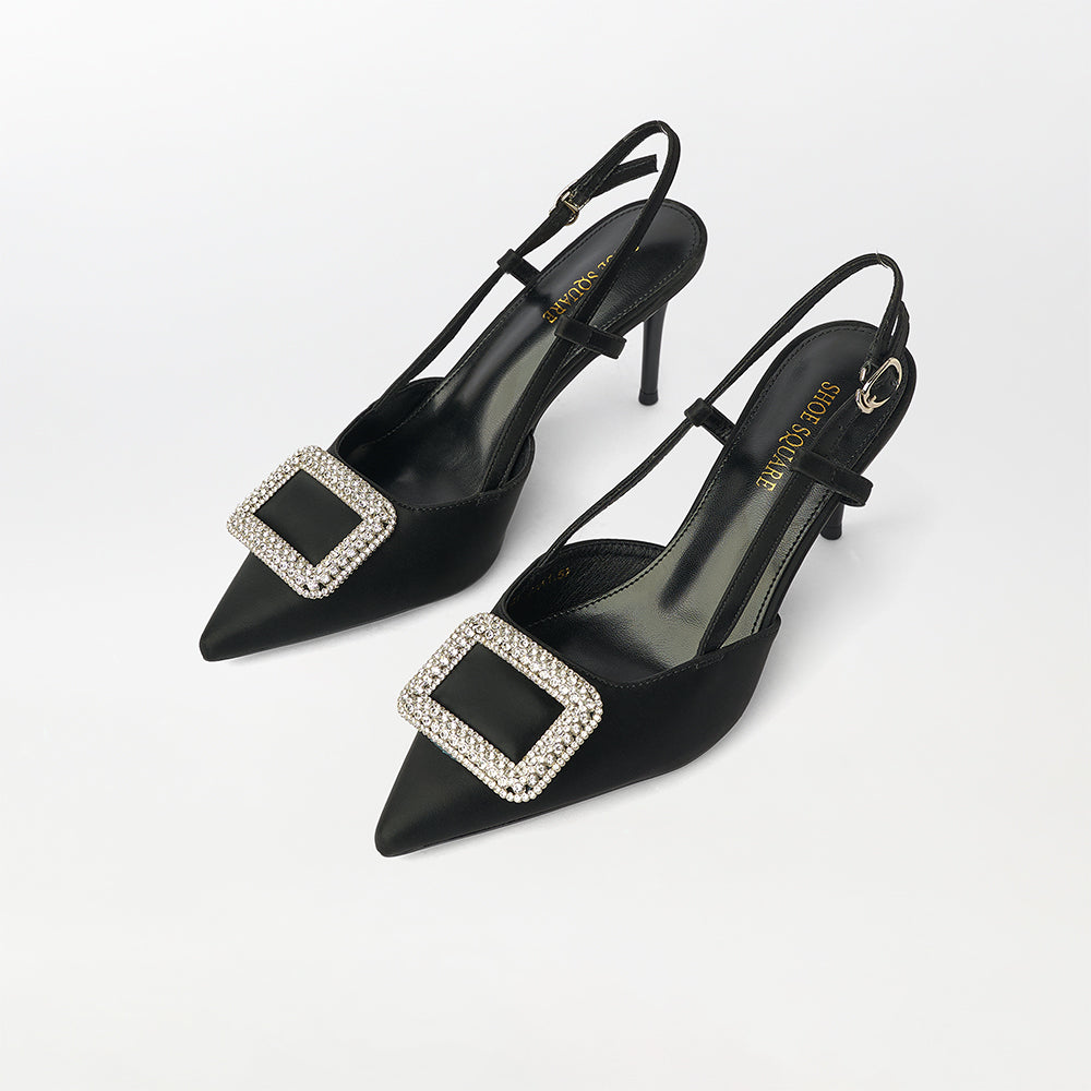 Broach Embellished Slingback Heels - (CH227)