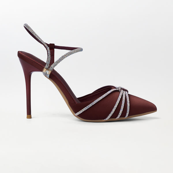 Embellished High Heel Maroon Sandals - (CH281)