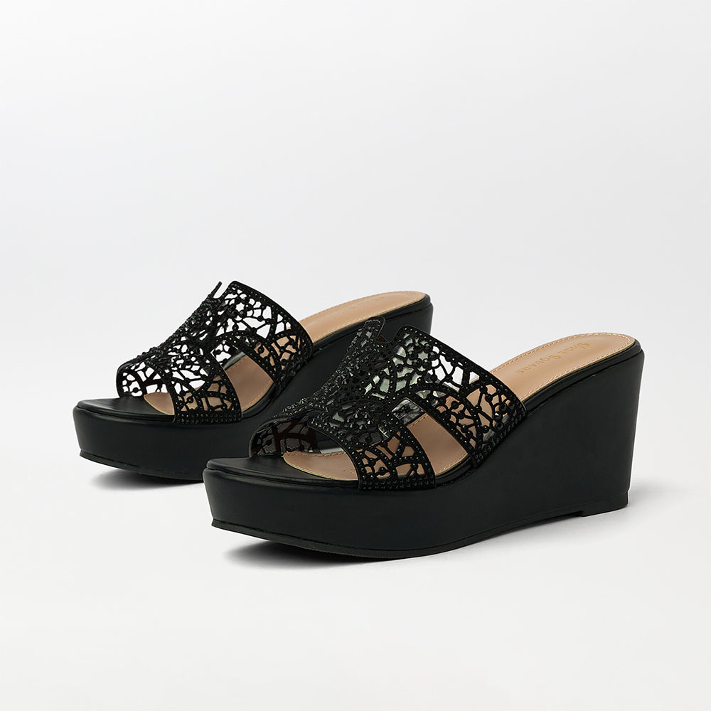 Stone Embellished Wedge Heels - (FS28)