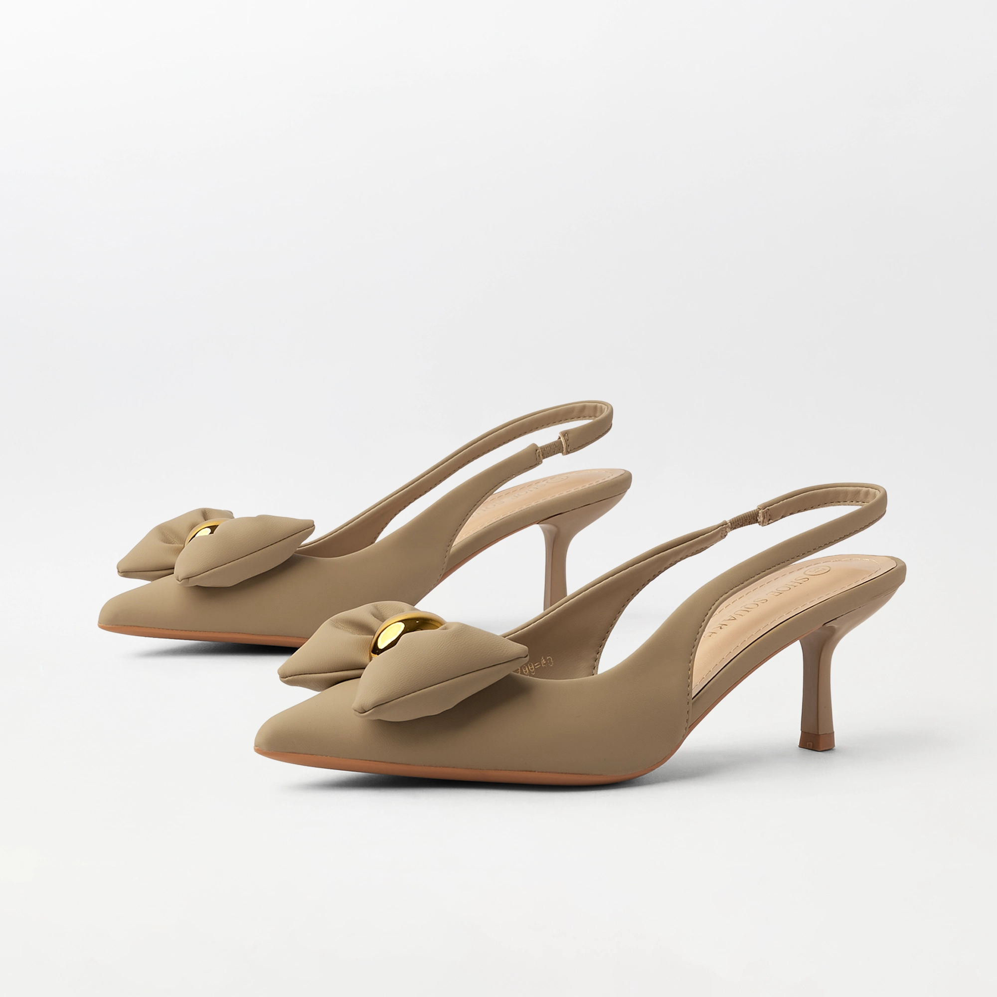 Kitten Heel Bowtie Slingback Khaki - (CH344)