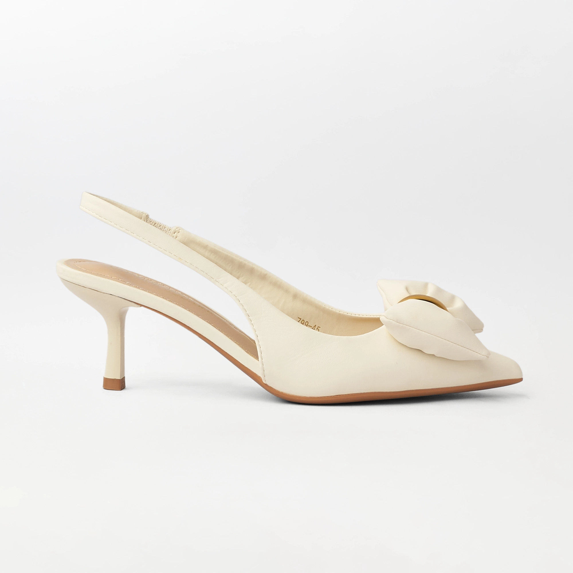 Kitten Heel Bowtie Slingback Beige - (CH342)
