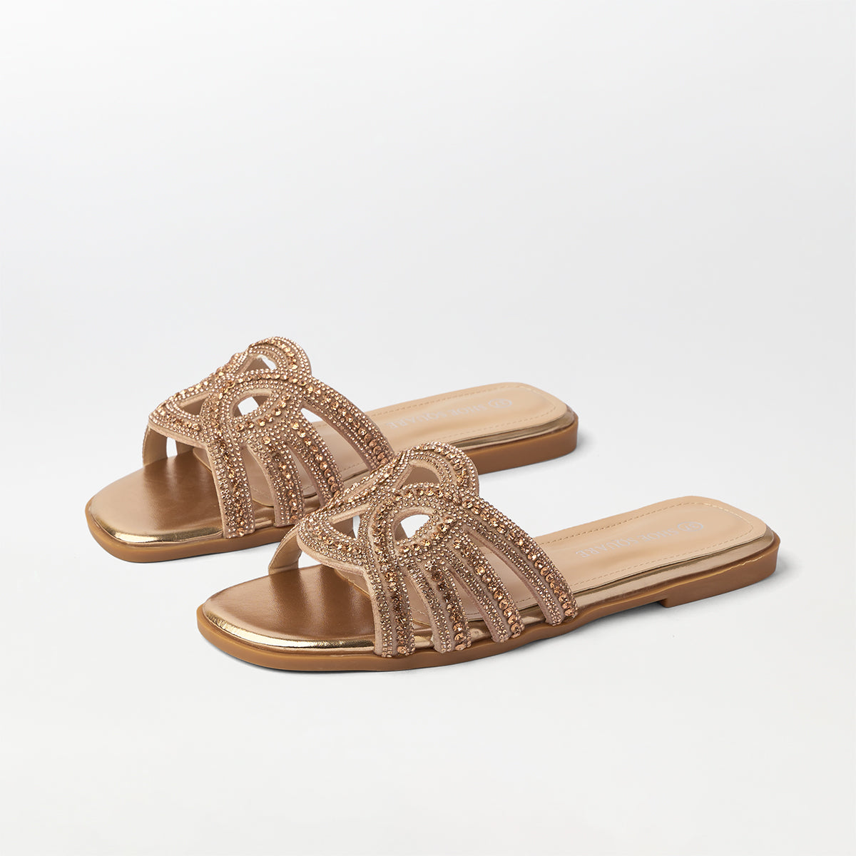 Embellished Cut Work Flat Slippers Champagne - (FS94)