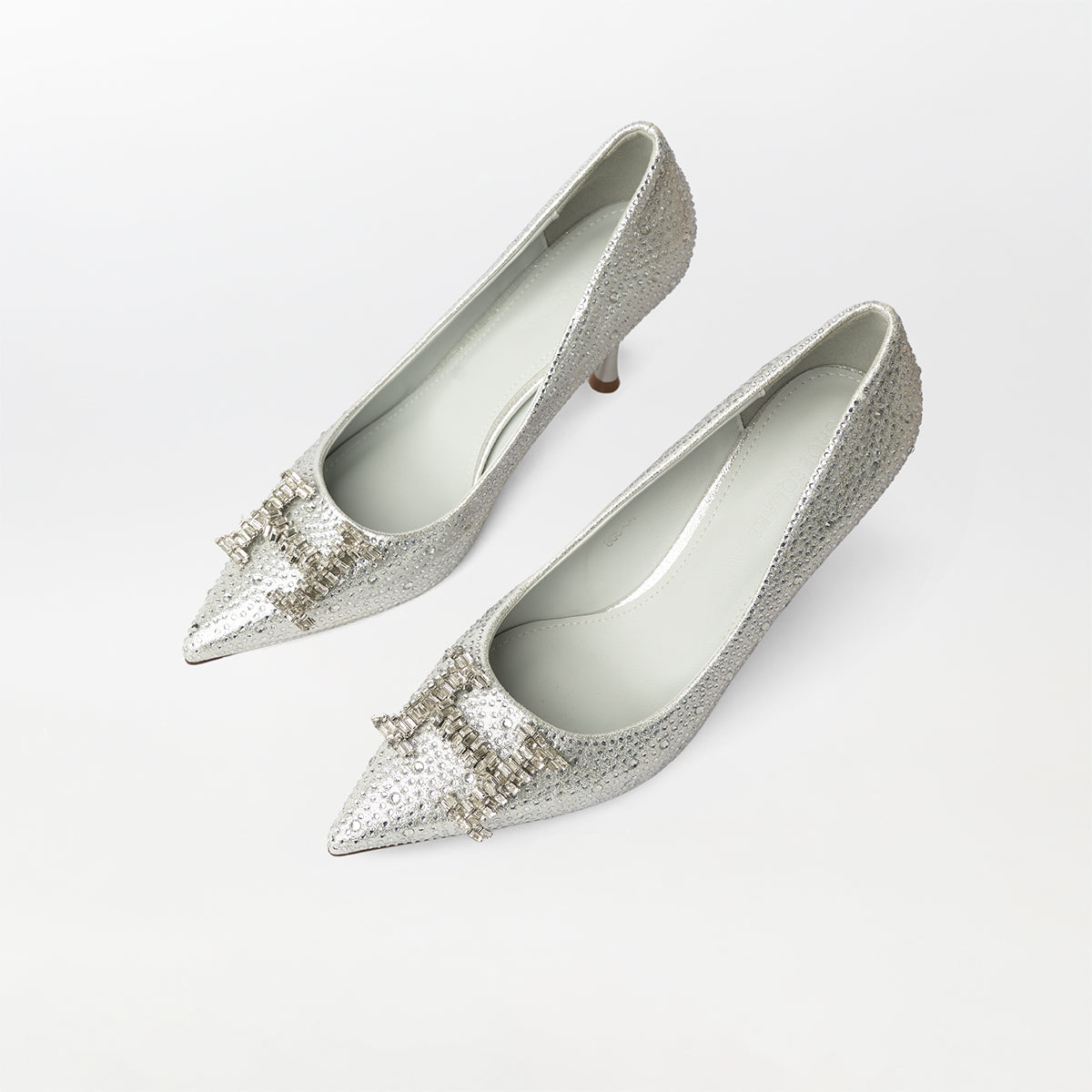 Stones Embellished Court Shoes Silver - (CH229)