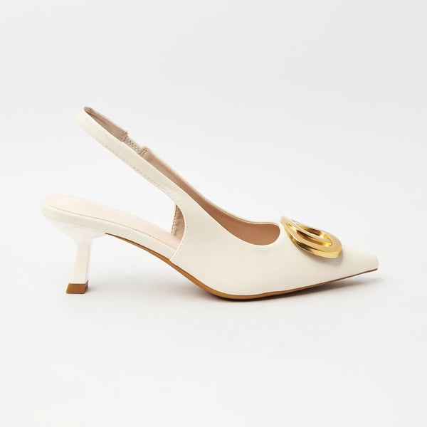 Slingback kitten Heels - Beige (CH79)