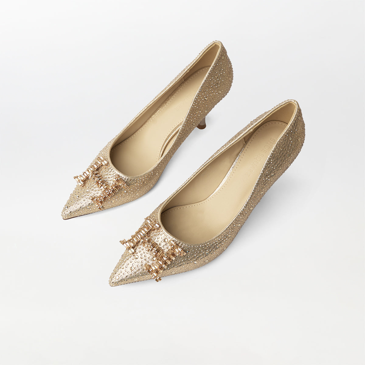 Stones Embellished Court Shoes Gold - (CH230)