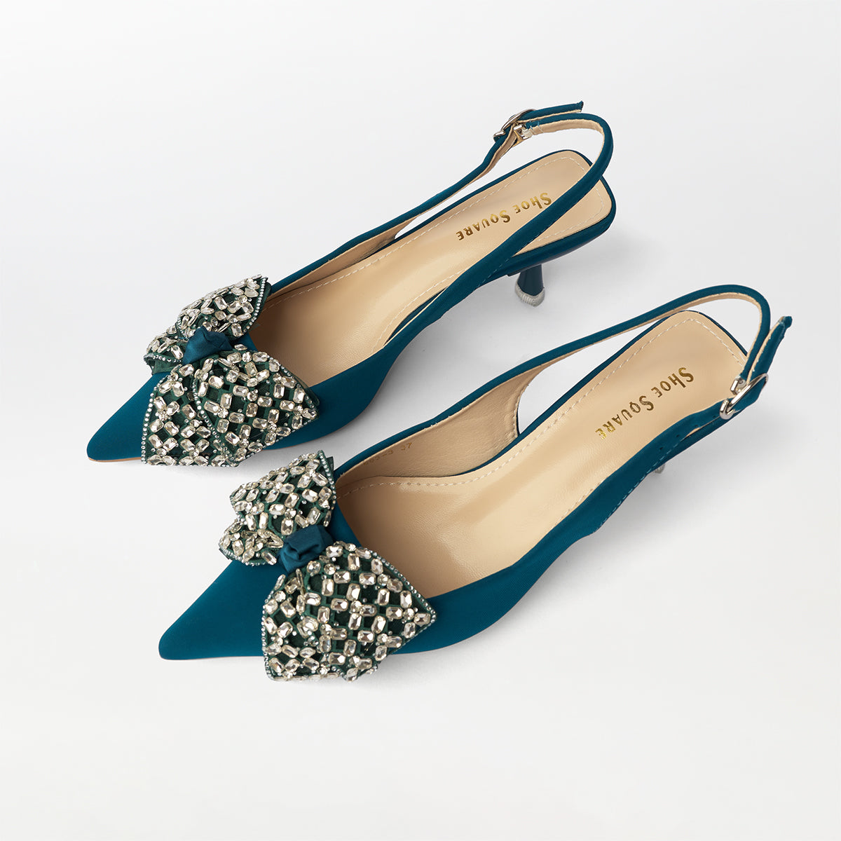 Bowtie Slingback Kitten Heels Zircon - (CH296)
