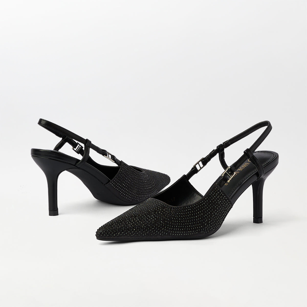 Embellished Slingback Kitten Heels Black - (CH275)