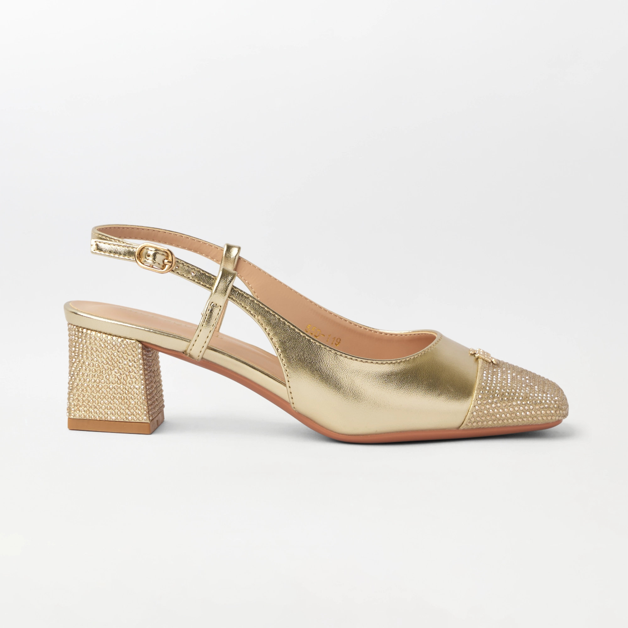 Square Slingback Block Heel Gold - (CH332)