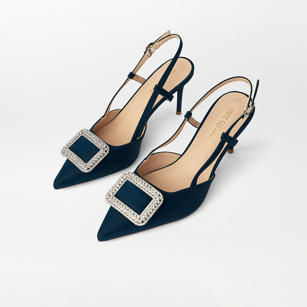Broach Embellished Slingback Heels - (CH225)