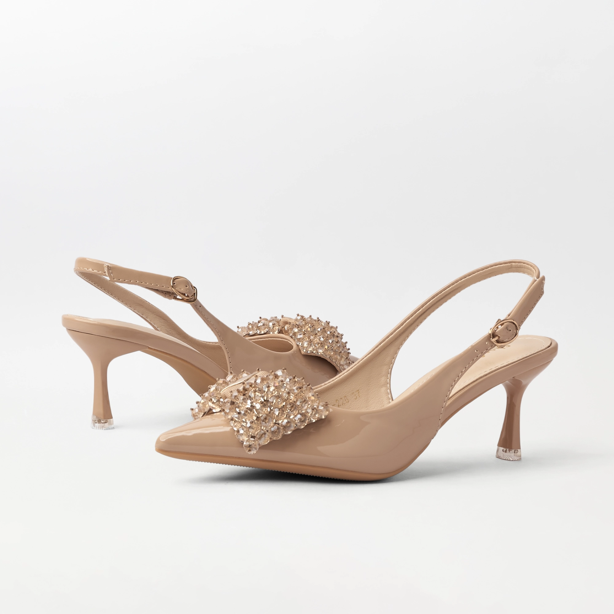 Embellished Bow Slingback Heel Nude -(CH327)