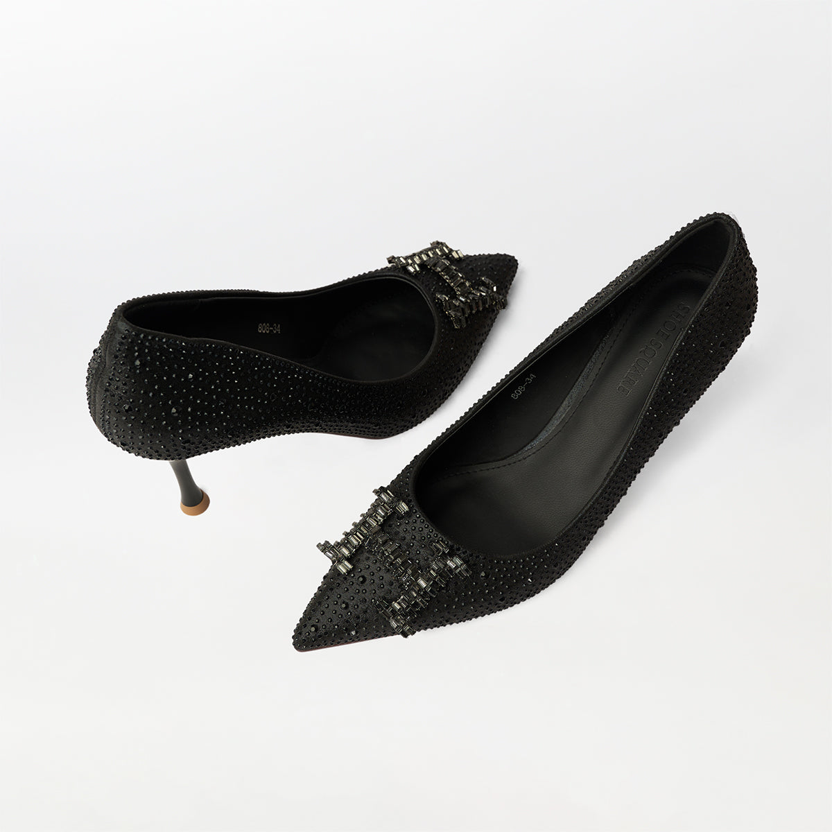 Stones Embellished Court Shoes Black - (CH228)