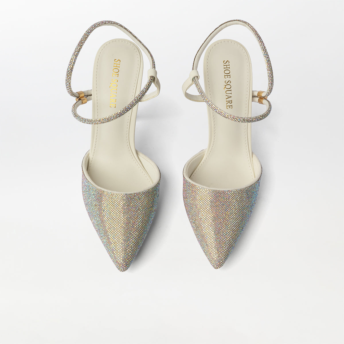 Stone Embellished White High Heels - (CH283)