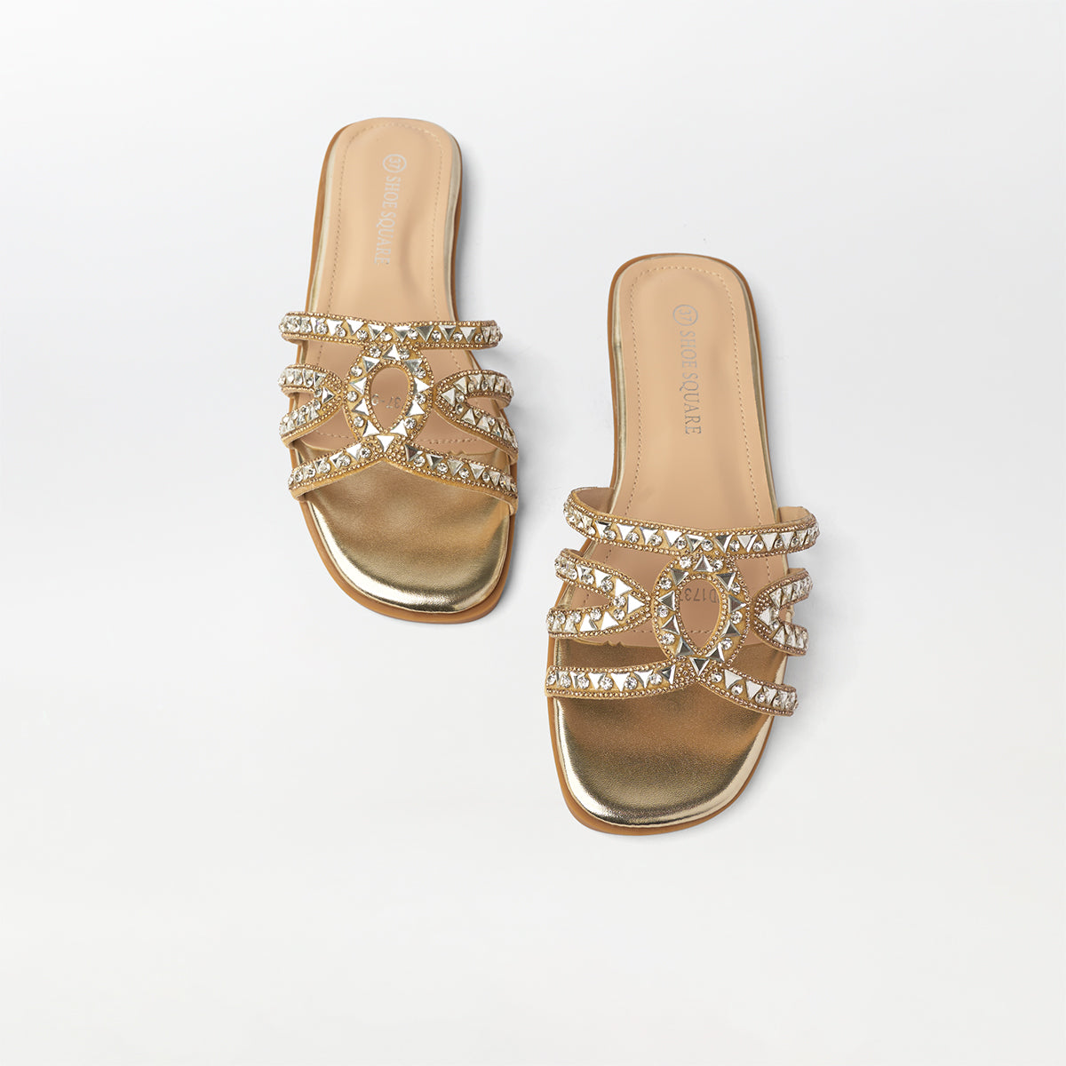 Stone Embellished Flat Slippers - (FS76)
