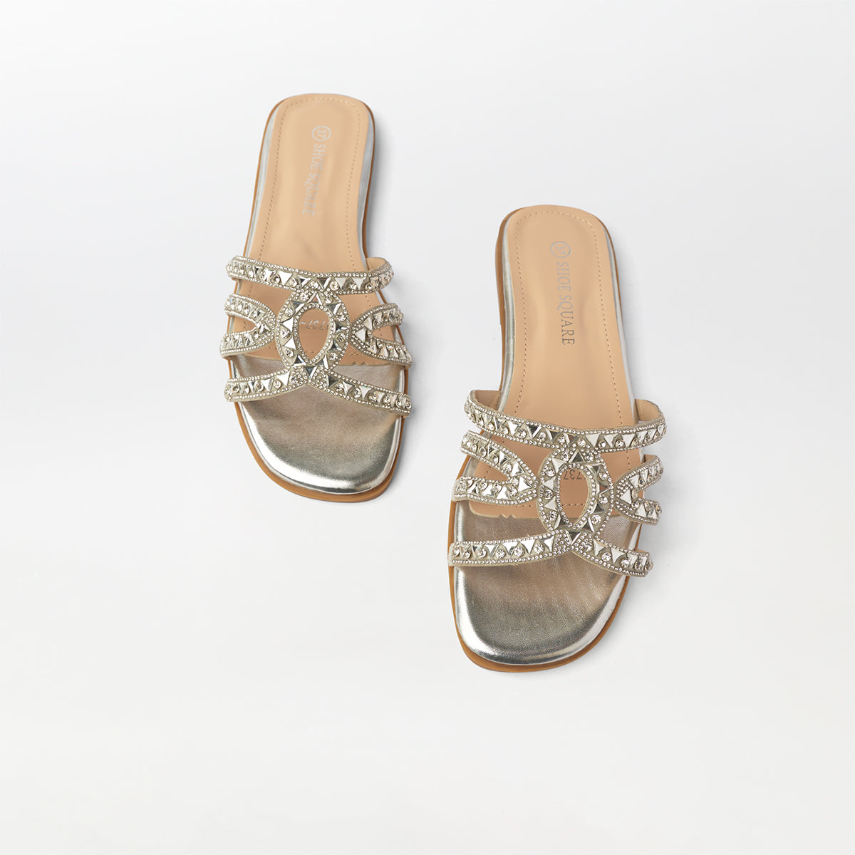 Stone Embellished Flat Slippers - (FS74)
