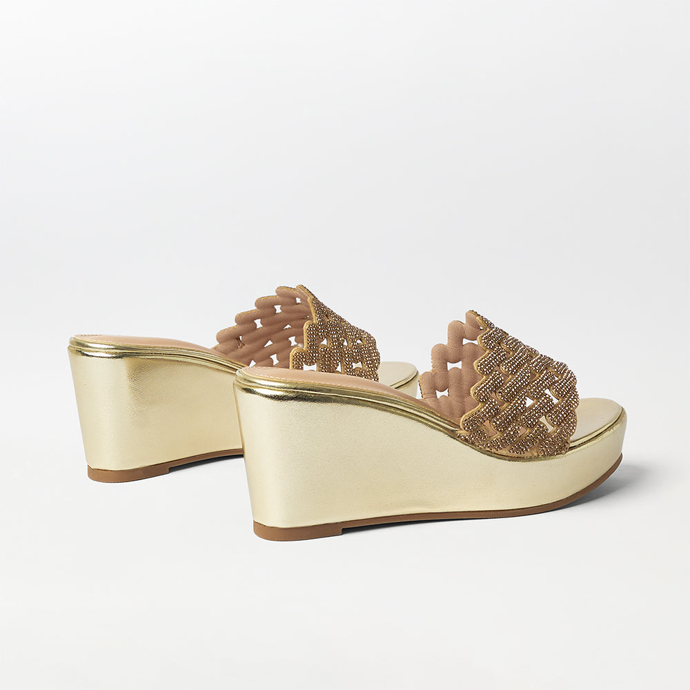 Embellished Cut Work Wedge Heels - (FS32)