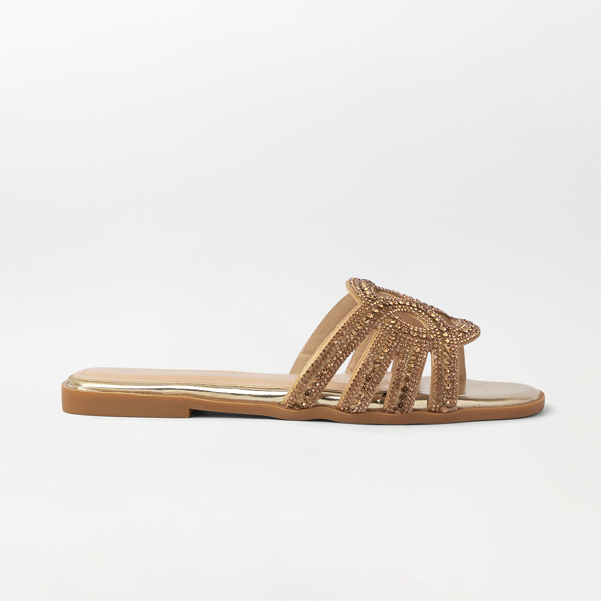 Embellished Cut Work Flat Slippers Gold - (FS95)