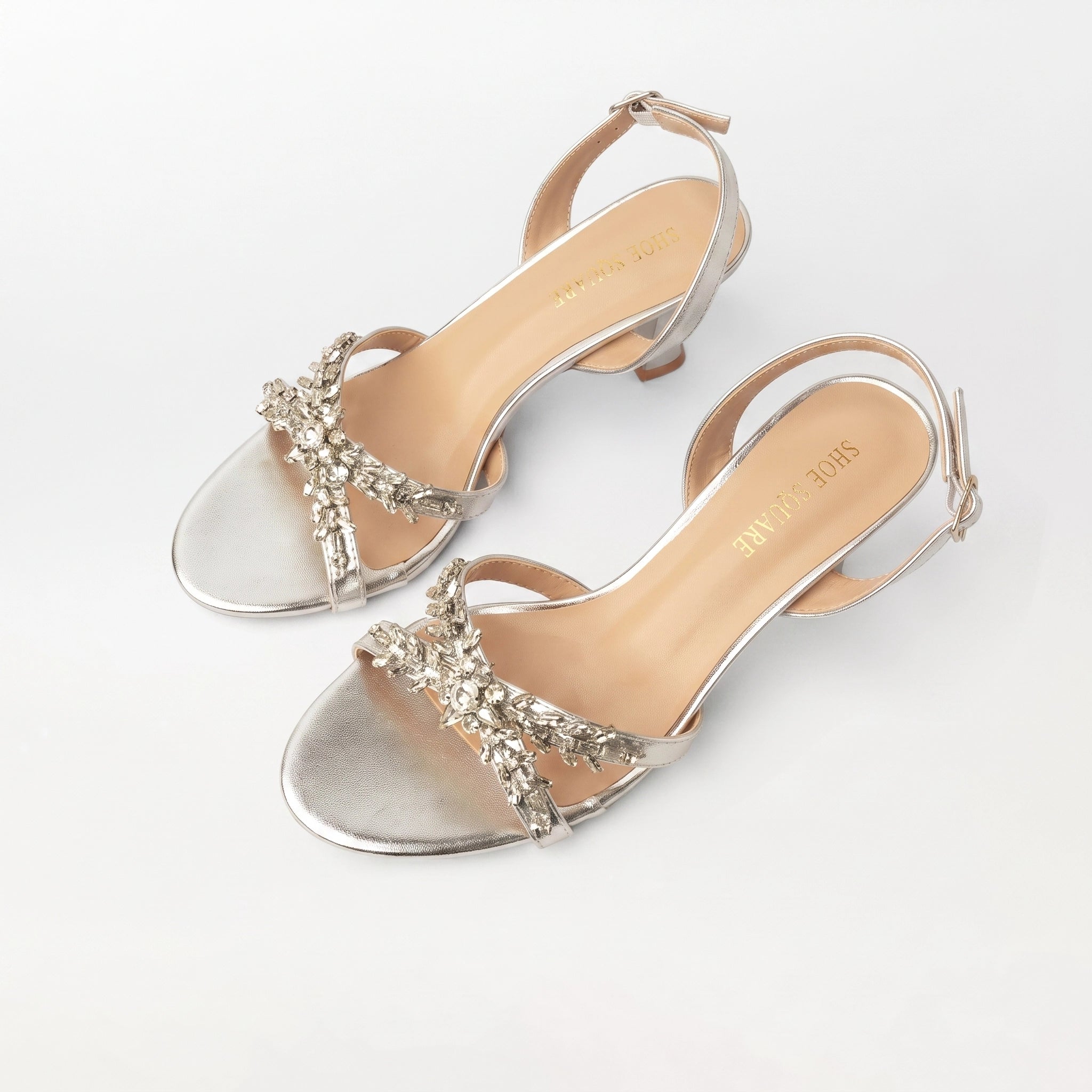 Fancy Kitten Heel Sandal Silver - (CH338)