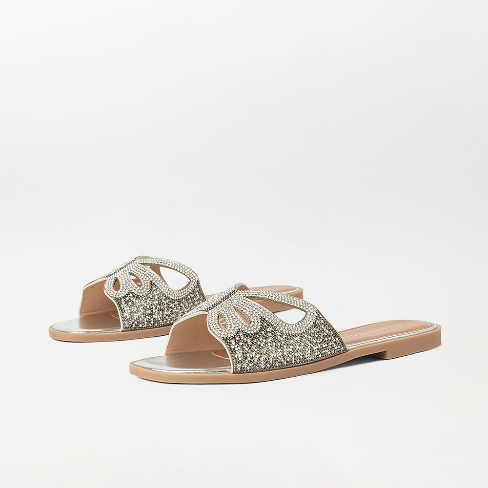 Rhinestone Embellished Butterfly Flat Slippers - (FS65)