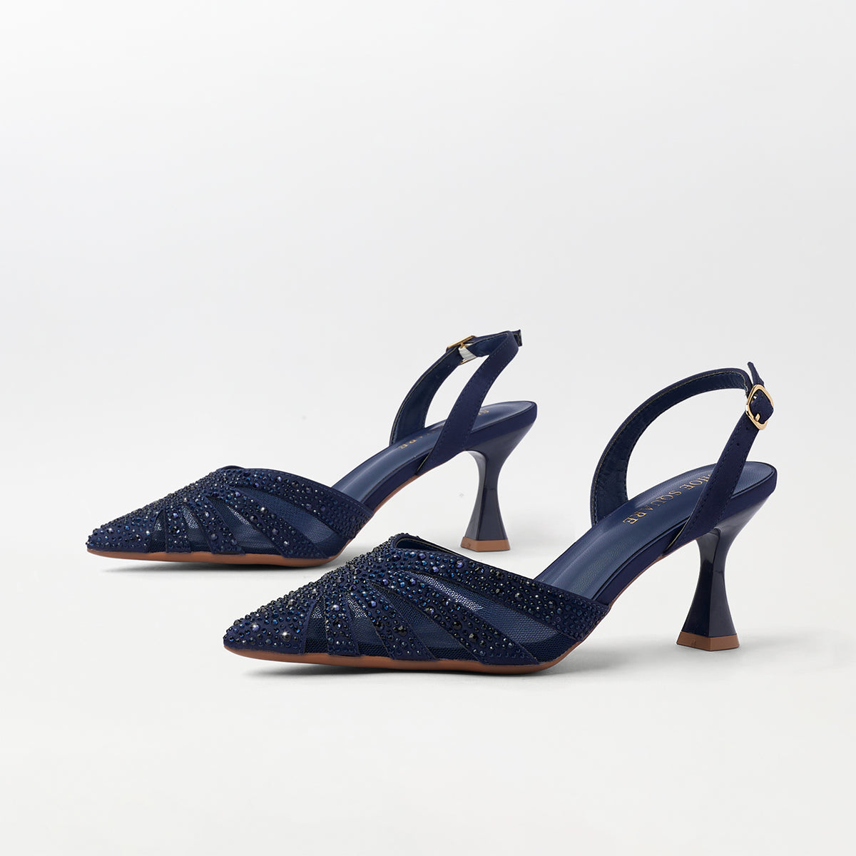 Embellished Stripe Slingback Sandal Heels - CH299